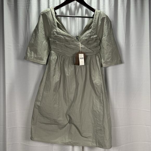NWT Forever That Girl Sage Green Ruched Puff Sleeve Babydoll Mini Dress Medium - Picture 2 of 13